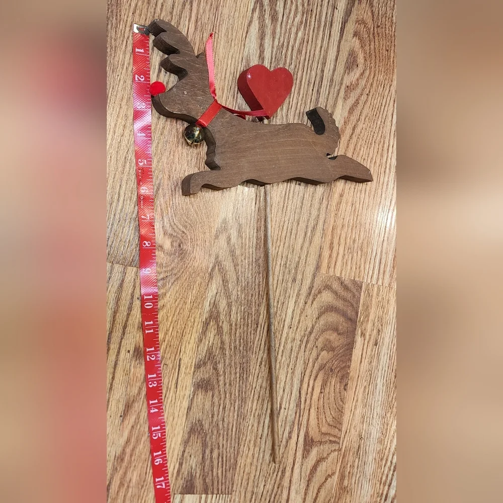 Handmade Wooden Reindeer With Red Nose and Bell